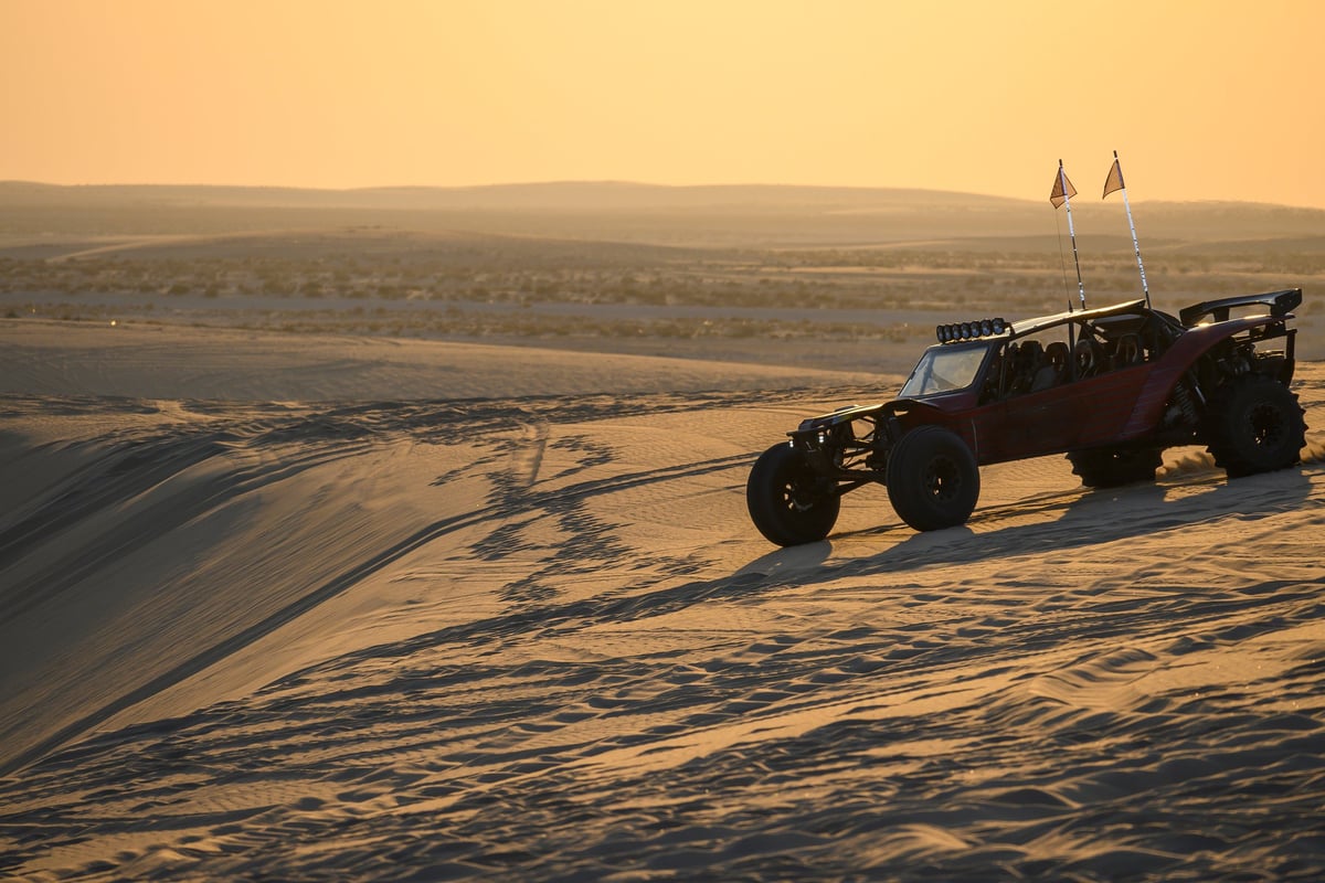Red sand dune ridges at Lahbab seen from the dunes near Sharjah